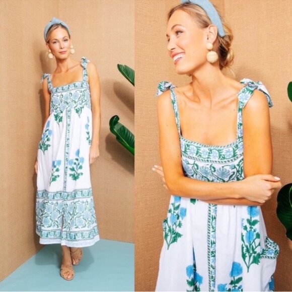 Juliet Dunn Dress Poppy Tie Shoulder Floral MidiSummer White Size 1 4/6 - Picture 1 of 9